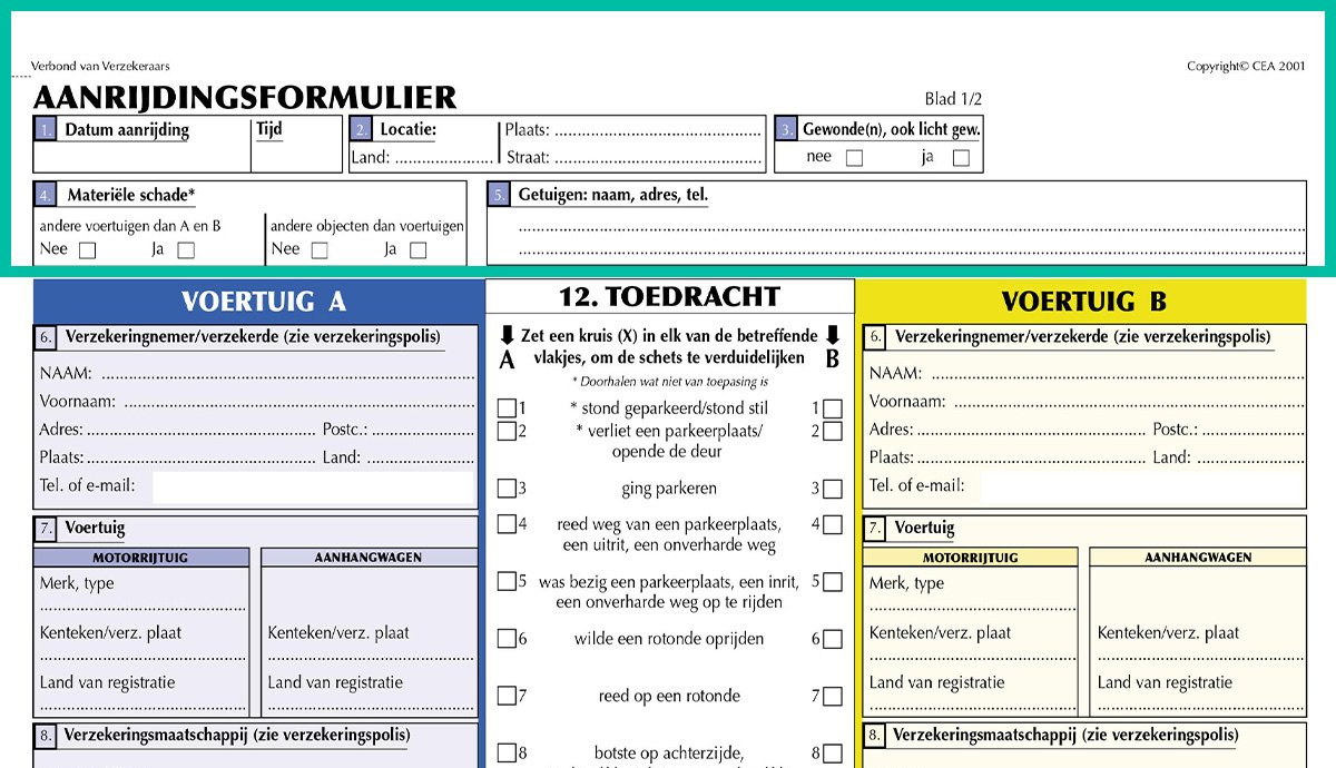 Schadeformulier bovenkant