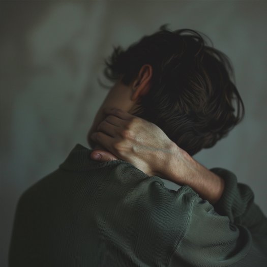 man in groene blouse met whiplash